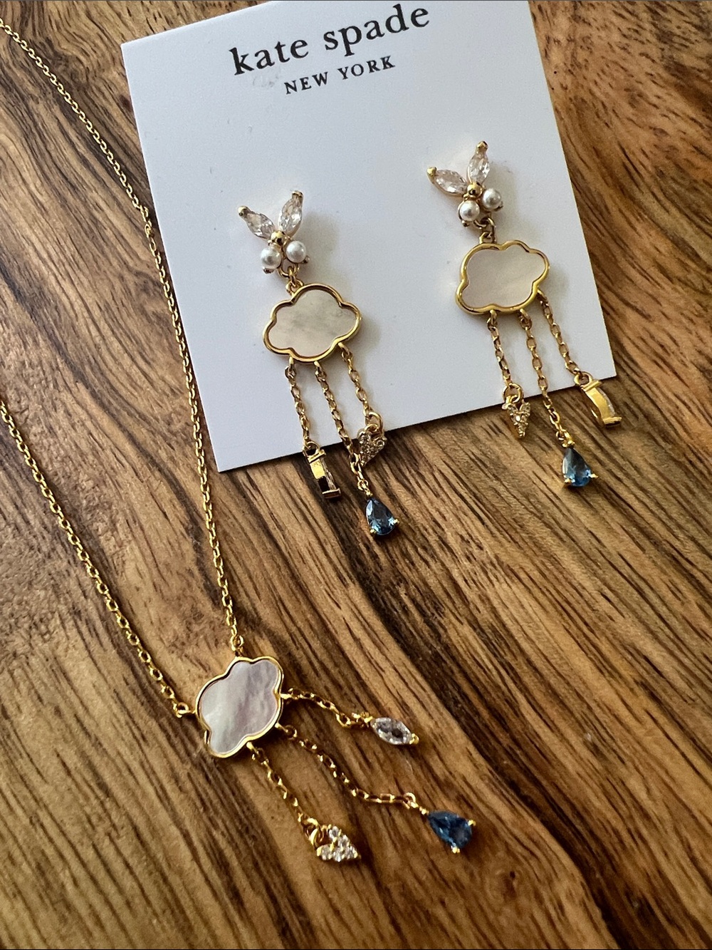 kate spade Gold Cloud Mother-of-Pearl Necklace and matching earrings set